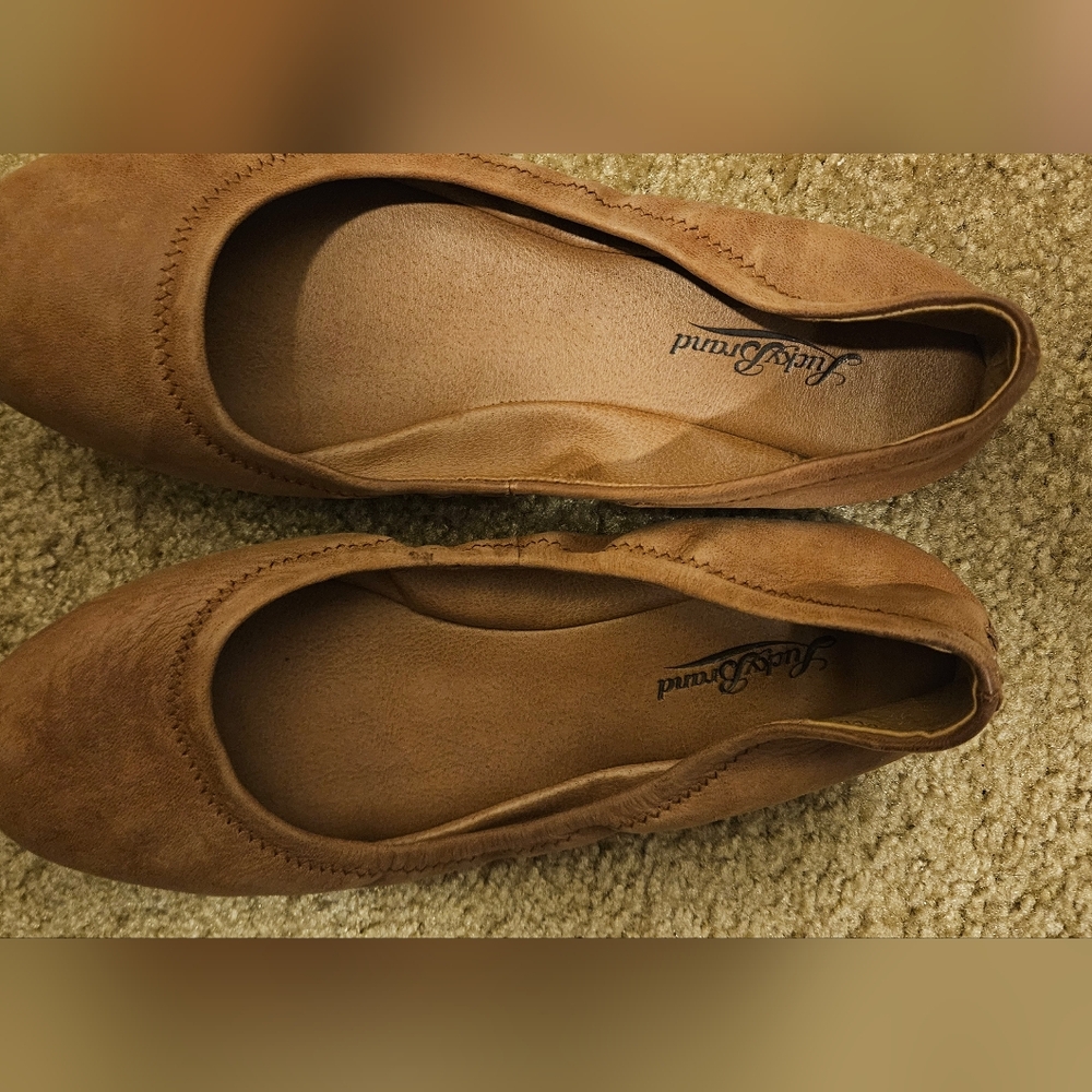 Lucky Brand Leather Emmie Ballet Flat Tan Slip On Shoes Size 7.5 M